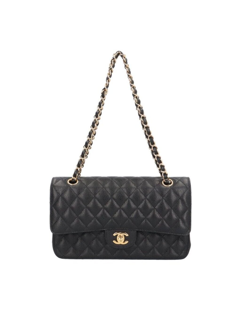Chanel Double Flap 25 Quilted Shoulder Bag Caviar Leather Black